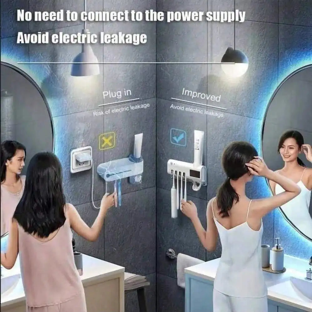 Wall Mounted Intelligent ToothBrush Sterilizer, UV Free, Solar Powered Cleaner, With Automatic Tooth paste Dispenser