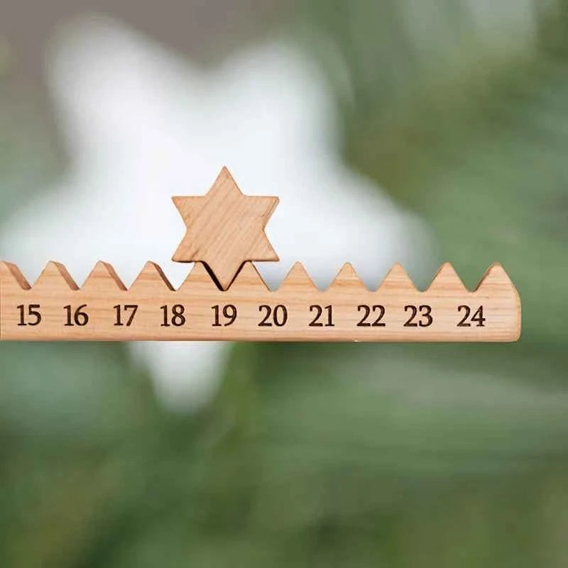Wooden Christmas Countdown Calendar with Stars- Artificial Wood Advent Calendar for Home & Family,Christmas Gift,Christmas Decor