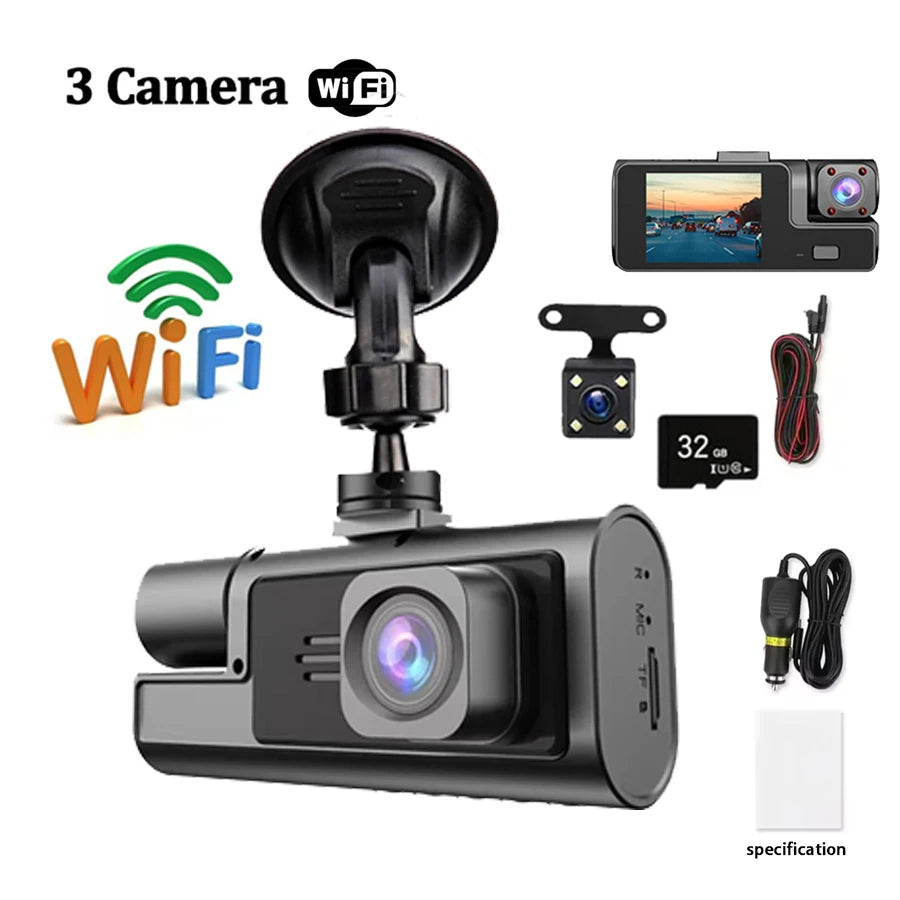 3-channel HD 1080p car DVR, WIFI car DVR front and rear vision camera night vision black box Auto parts, car recorder. - Your Gift Ideas