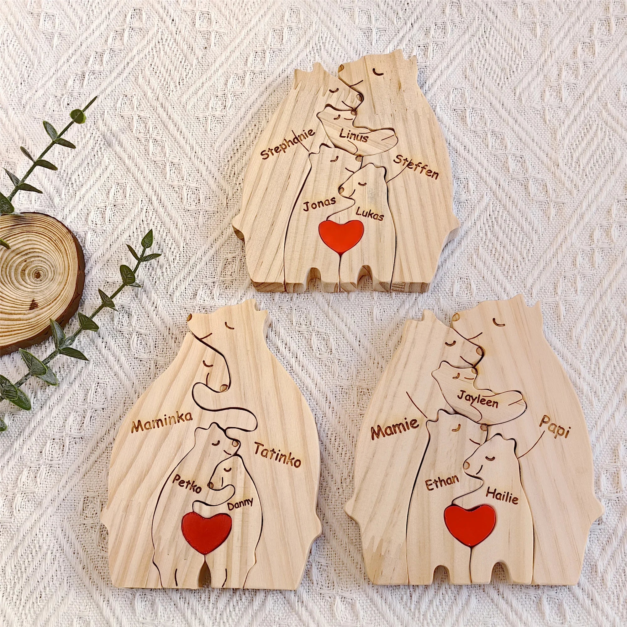 Art Wooden Bear Family Puzzle Personalized Name Custom Home Decor Christmas Heartwarming Gift for Parents