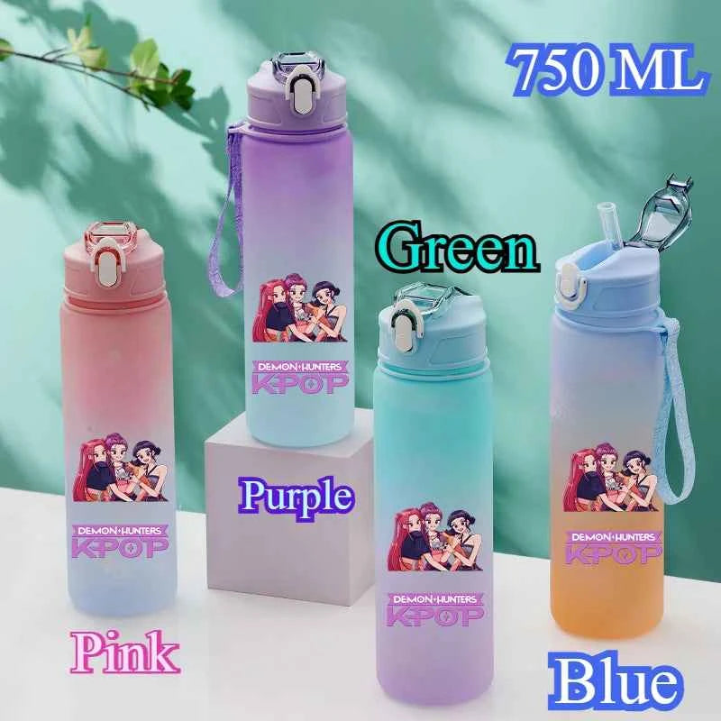 750ML KPop Demon Hunters Gradient Color Water Cup HUNTR/X Rumi Mira Zoey Jinu Drinking Bottle Saja Boys Tiger Kid Birthday Gift