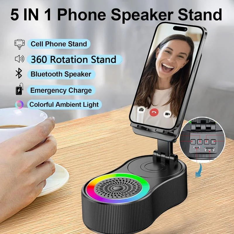 New Cell Phone Holder Stand With LDE Light Bluetooth Speaker Adjustable Tablet Bracket Support Portable Wireless Loudspeaker - YourGiftIdeasUK