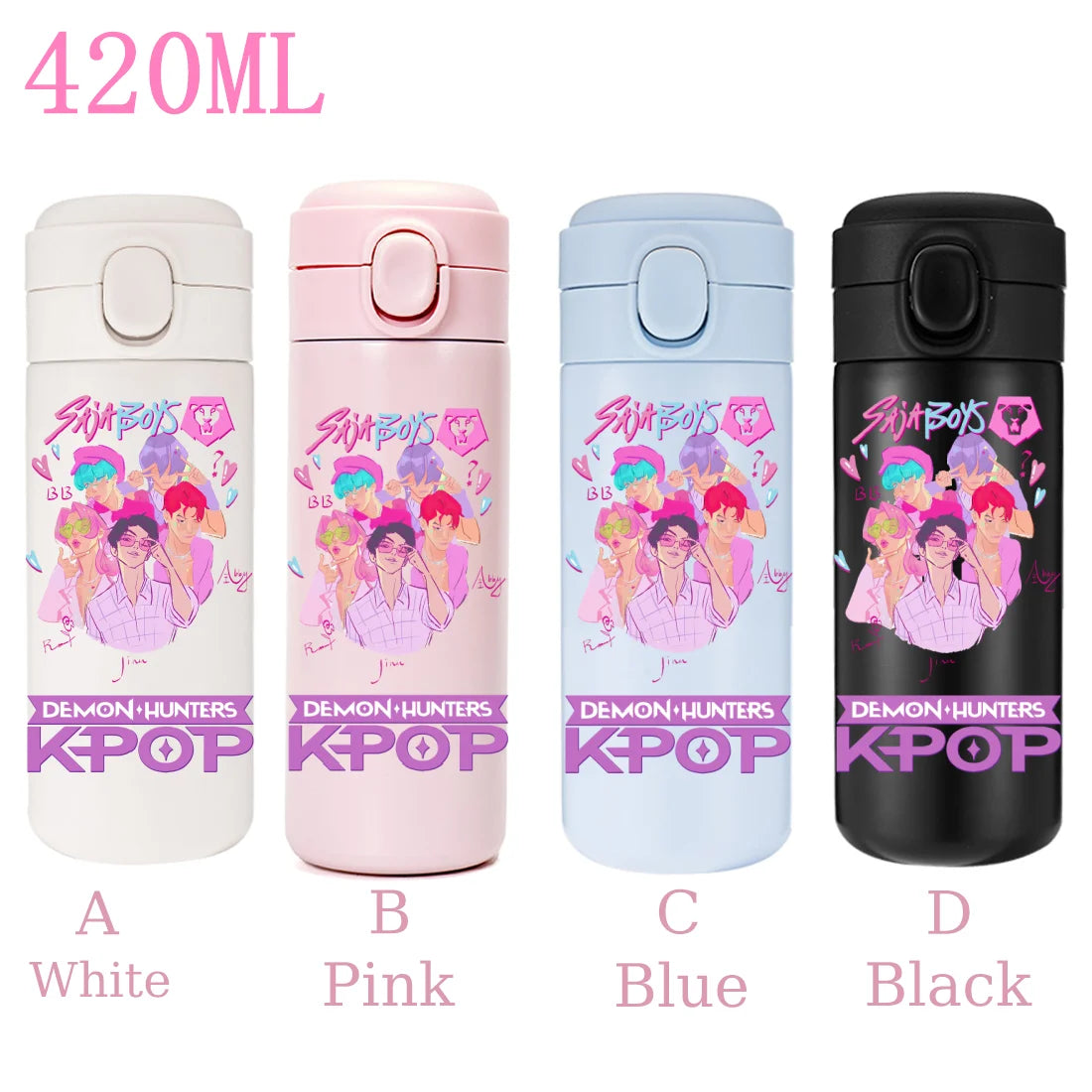 420ML KPop Demon Hunters Cartoon Stainless Steel Thermal Water Bottle Mini Leak Proof Portable Insulated Cup Birthday Gift - YourGiftIdeasUK