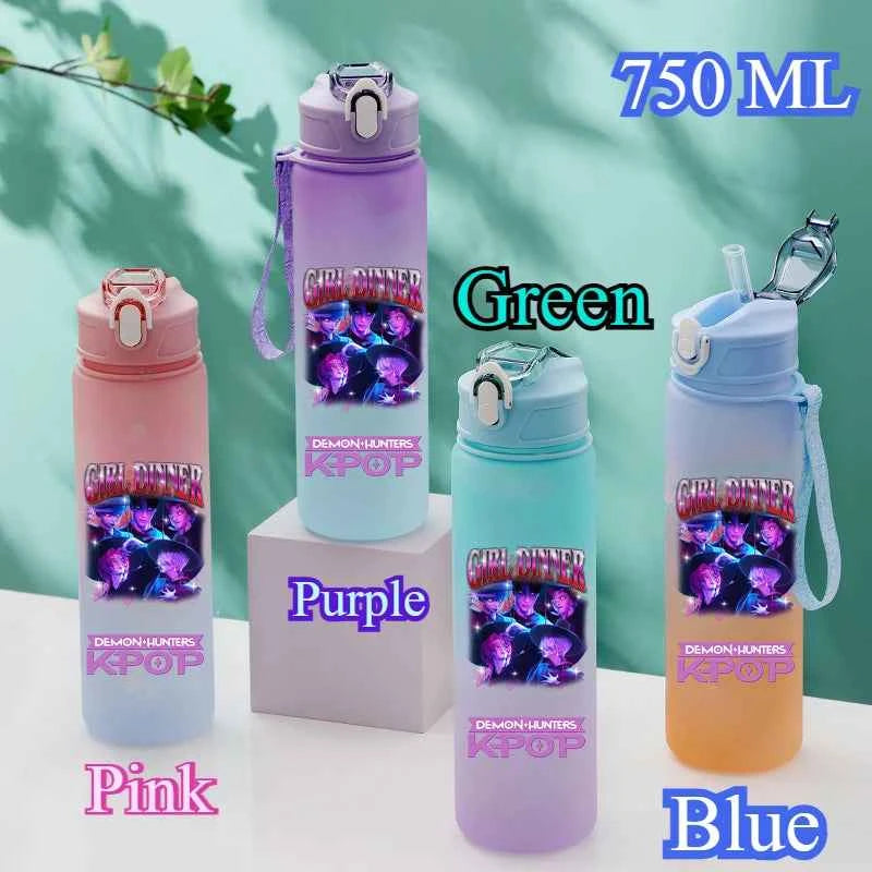 750ML KPop Demon Hunters Gradient Color Water Cup HUNTR/X Rumi Mira Zoey Jinu Drinking Bottle Saja Boys Tiger Kid Birthday Gift