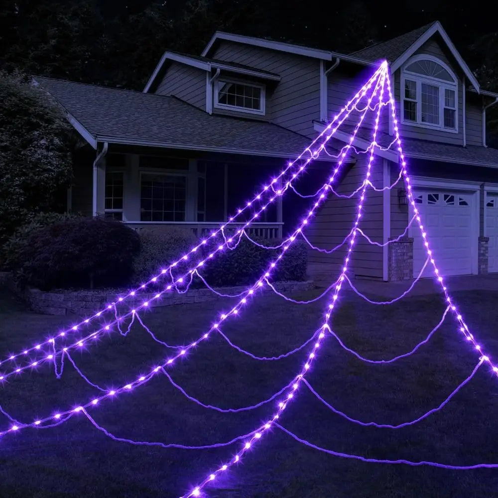 8 Modes Halloween Spider Web Lights Waterproof Glow LED Spider Net 5m Triangle Luminous Halloween Spider Indoor Outdoor - YourGiftIdeasUK