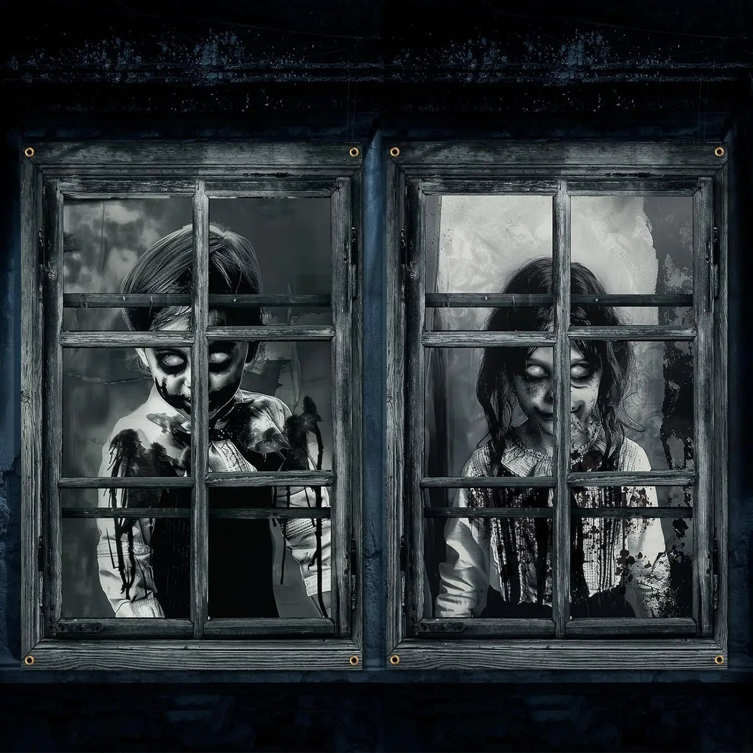 2 Pcs Scary Halloween Curtain Halloween Window Silhouette - YourGiftIdeasUK
