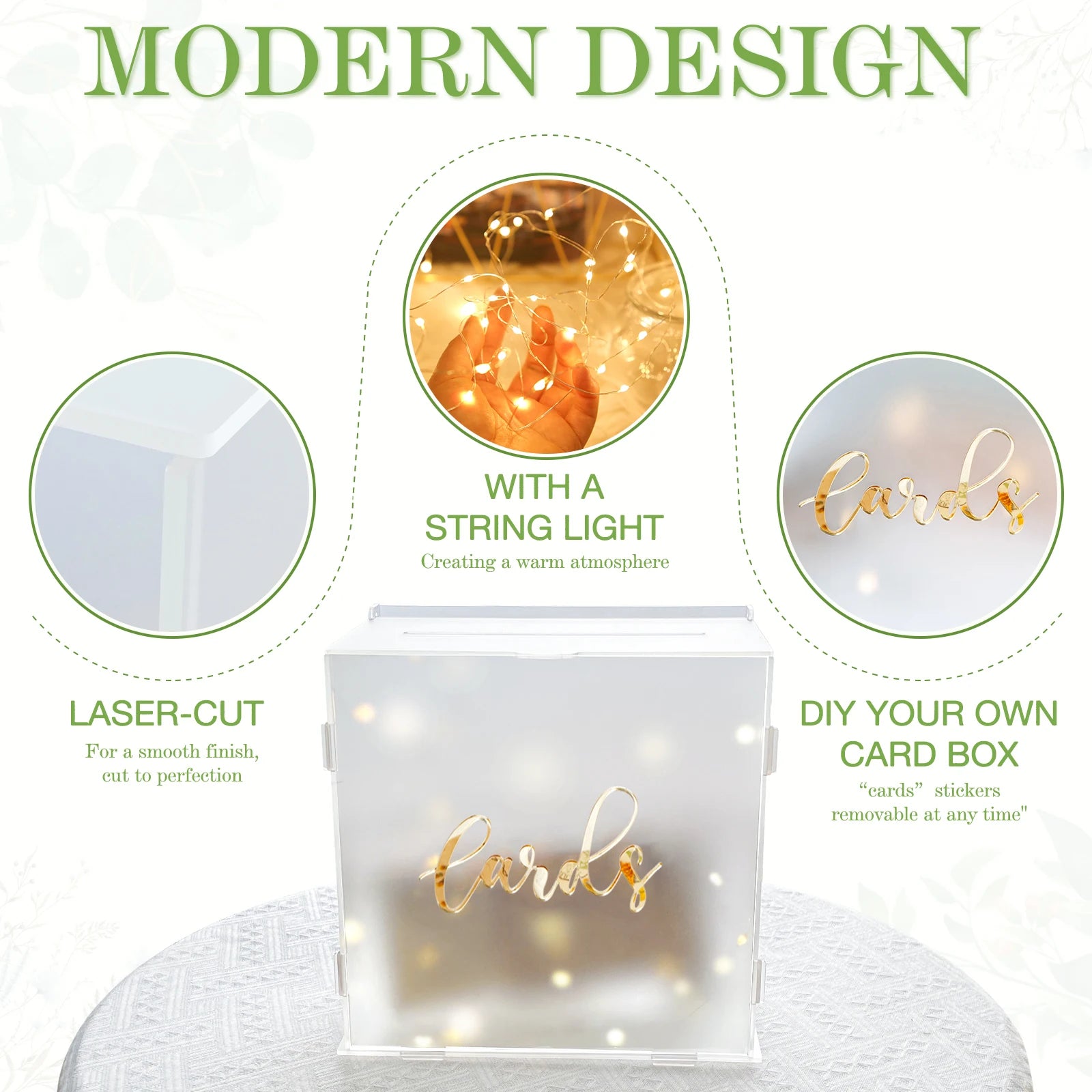 PartyWorld Acrylic Wedding Card Box Frosted Gift Box with String Light Urn Box for Wedding Reception