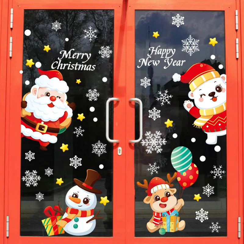 Merry Christmas Stickers Christmas Decoration 2025 Cartoon Snowman Santa Xmas Tree Claus Window Glass Door Wall Stickers Gifts - YourGiftIdeasUK