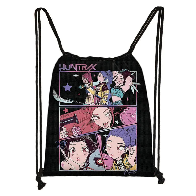 KPop Demon Hunters Print Drawstring Bag Saja Boys Daypack Mira Rumi Zoey Storage Bags for Travel Teenager Women Backpacks - YourGiftIdeasUK