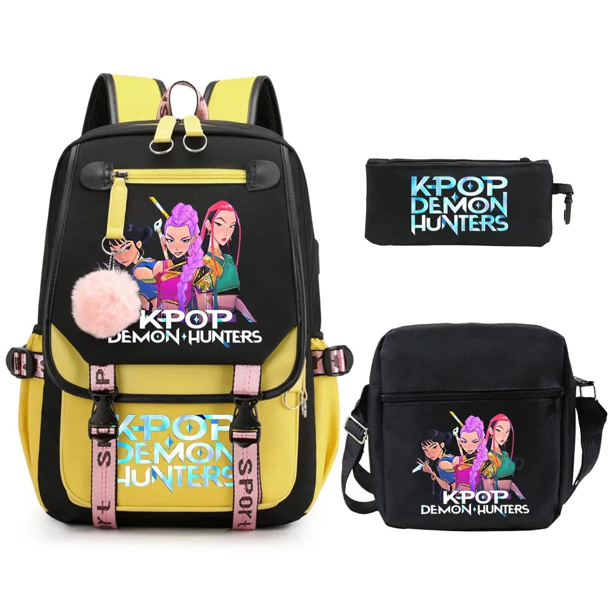 KPop Demon Hunters Student Backpack Single Shoulder Bag Casual Pencil Case Three Piece Set Oxford Cloth Unisex Backpack