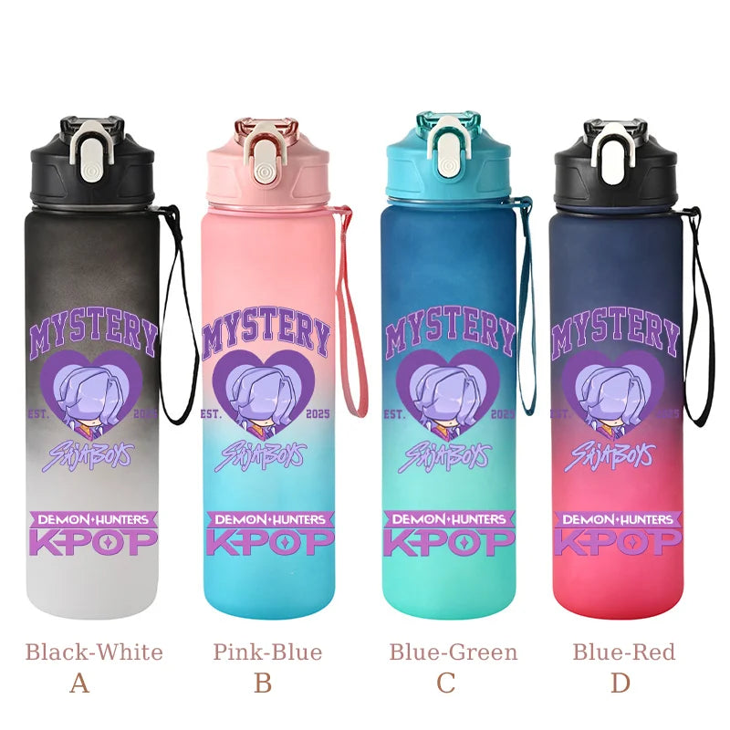 800ML KPop Demon Hunters Sports Water Bottle With Straw Men And Women Perfect For Outdoor Travel Hiking Office Jugs Fans Gifts - YourGiftIdeasUK