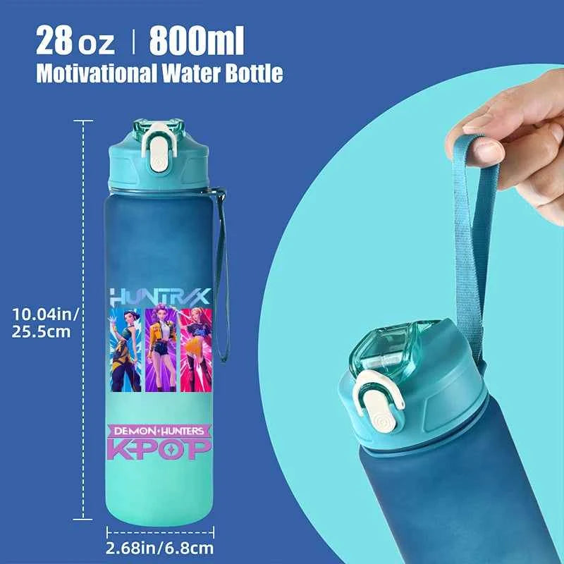 800ML KPop Demon Hunters Sports Water Bottle With Straw Men And Women Perfect For Outdoor Travel Hiking Office Jugs Fans Gifts