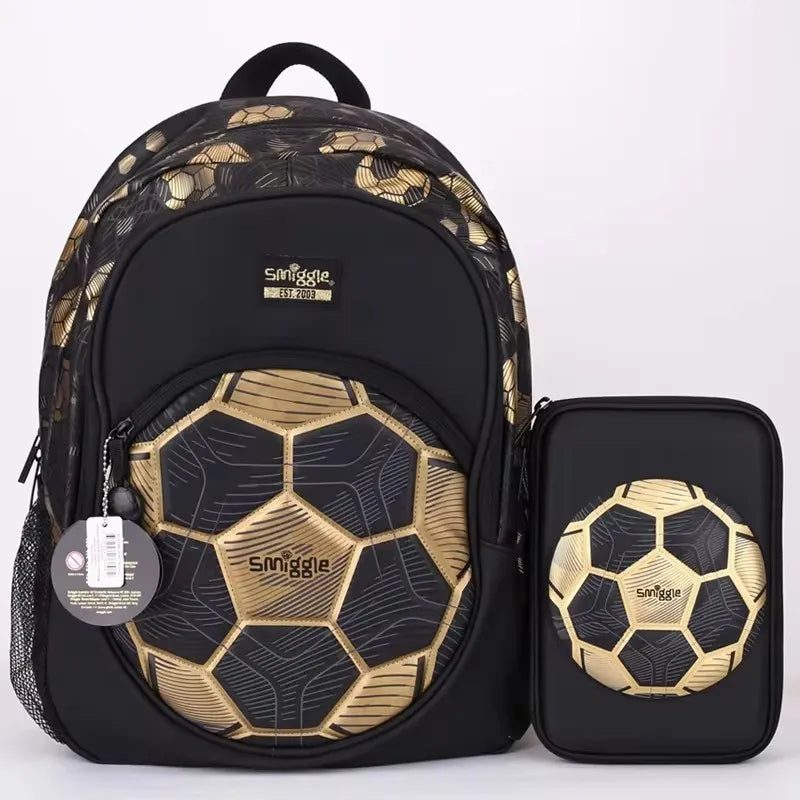 Australian Smiggle Gold Football Children Students Lightweight Large Capacity Pupil Backpack Water Cup Pen Bag Children Gift