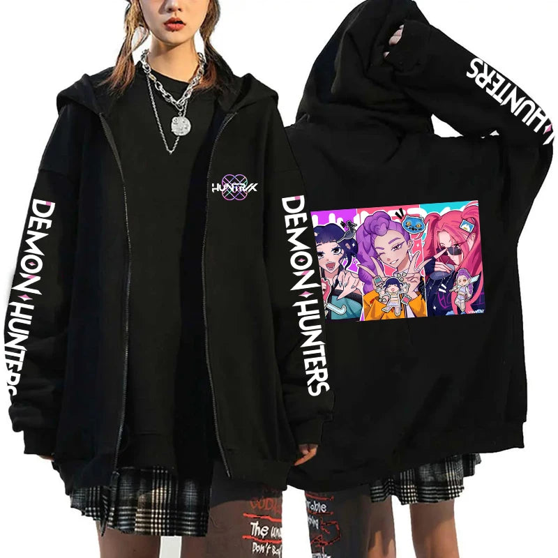 Hot Kpop Demon Hunters Mira Rumi Zoey Print Hoodie Fashion Harajuku Zipper Hoodies Women Men Sweatshirt Long Sleeve Casual Tops