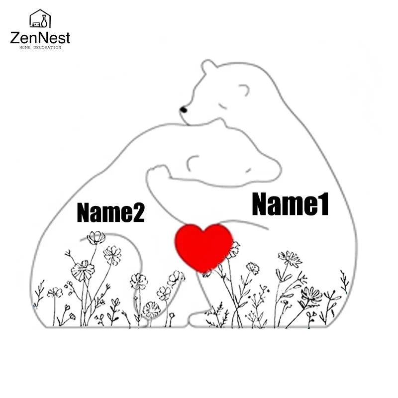 Artistic Wooden Puzzles, Little Bear Family Personalized Name Puzzles, Christmas Gifts, Home Tabletop Decorations
