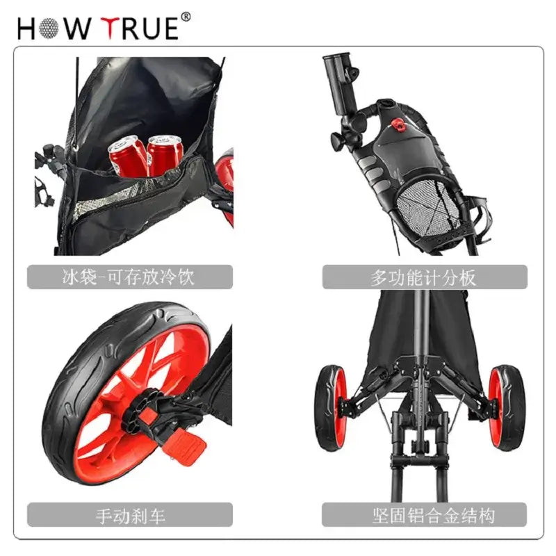 Folding Aluminum Alloy Golf Trolley 4 Wheels Golf Bag Pull Push Cart Umbrella Cup Holder Adjustable Trolley with Footbrake - YourGiftIdeasUK