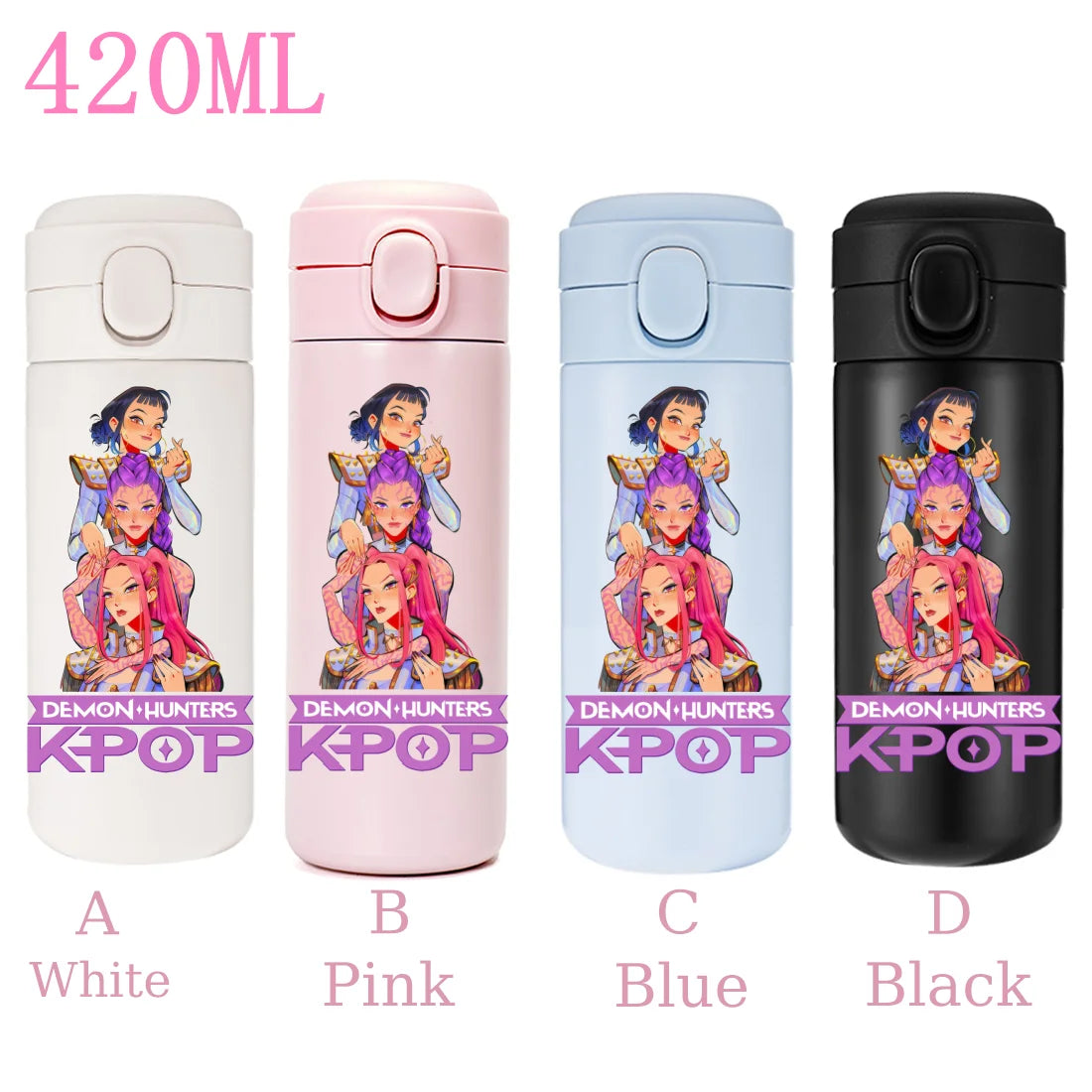 420ML KPop Demon Hunters Cartoon Stainless Steel Thermal Water Bottle Mini Leak Proof Portable Insulated Cup Birthday Gift - YourGiftIdeasUK
