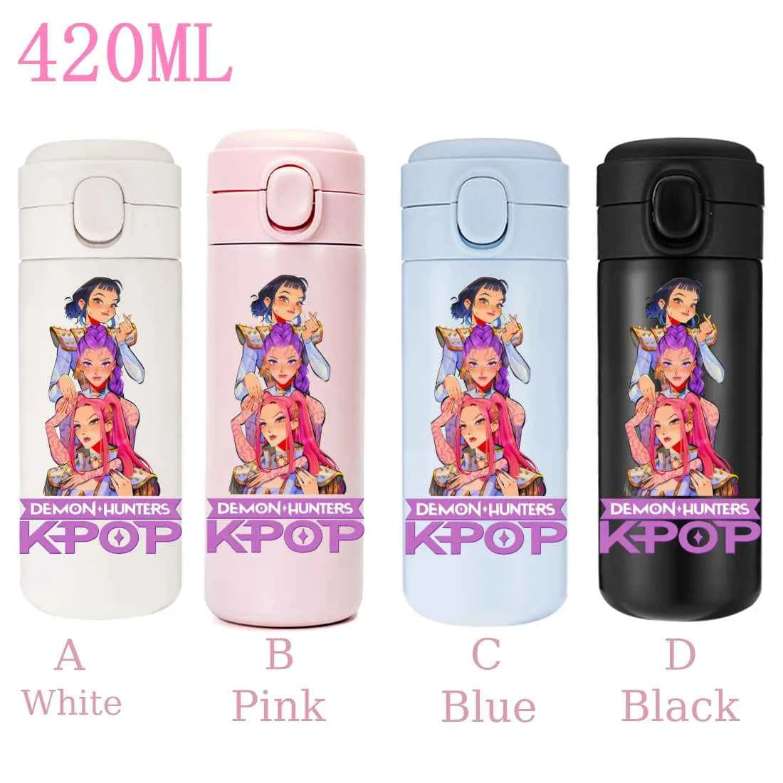 420ML KPop Demon Hunters Cartoon Stainless Steel Thermal Water Bottle Mini Leak Proof Portable Insulated Cup Birthday Gift