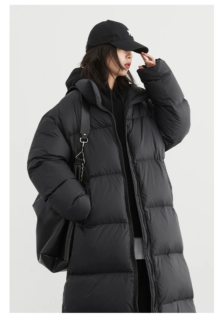 CHIC VEN Women Down Coats New Long Thick Warm Down Jackets Overcoat White Duck Down Loose Casual Jacket Autumn Winter 2023