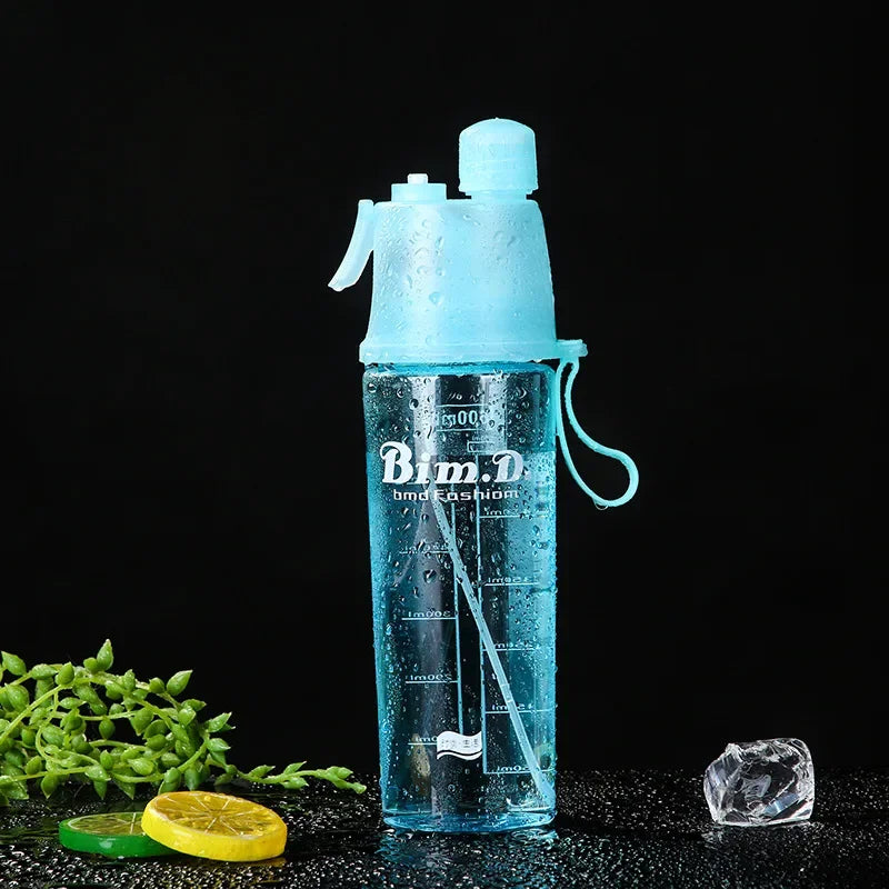 600ML Transparent Misting Water Bottle Sports Water Bottle with Spray Mist for Outdoor Hydration Mist Plastic Water Bottle