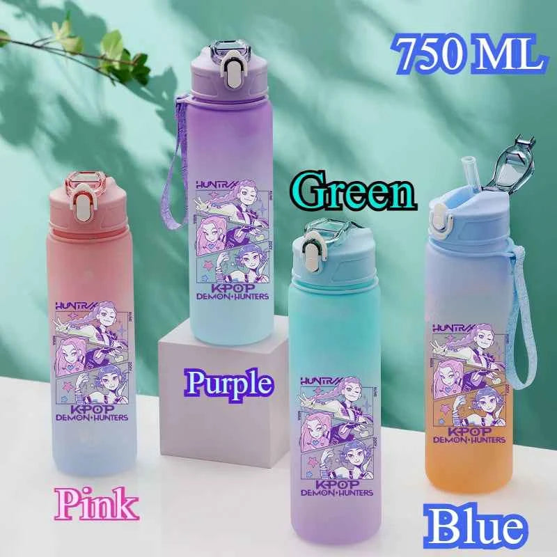 750ML KPop Demon Hunters Gradient Color Water Cup HUNTR/X Rumi Mira Zoey Jinu Drinking Bottle Saja Boys Tiger Kid Birthday Gift