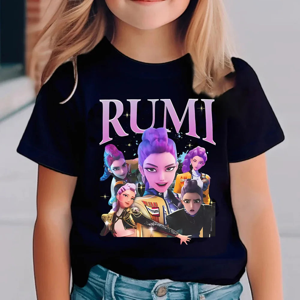Kpop Demon Hunters Children's T Shirt Short Sleeve T-shirt Cute Kpop Demon Hunters Tiger Harajuku Tshirt for Boys Girls