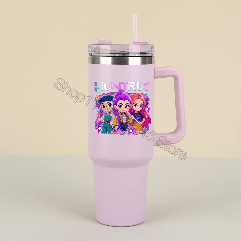 New K Pop Demon Hunters Water Bottles Kawaii Cartoon Water Bottle Girls Large Capacity with Handles Water Cup Birthday Gifts - YourGiftIdeasUK