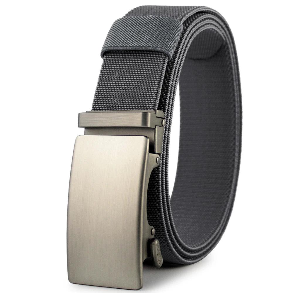 New Golf Sports Elastic Belt Metal Automatic Buckle Tough Stretch Nylon Men's Military Tactical Belt 115-150CM Big Size Belts - Your Gift Ideas