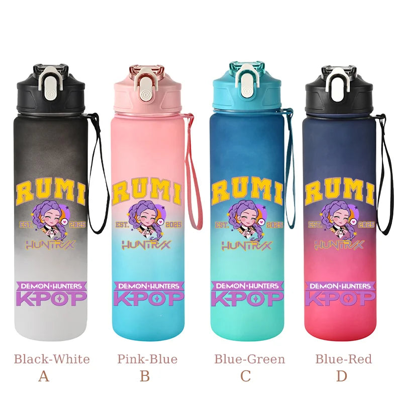 800ML KPop Demon Hunters Sports Water Bottle With Straw Men And Women Perfect For Outdoor Travel Hiking Office Jugs Fans Gifts - YourGiftIdeasUK