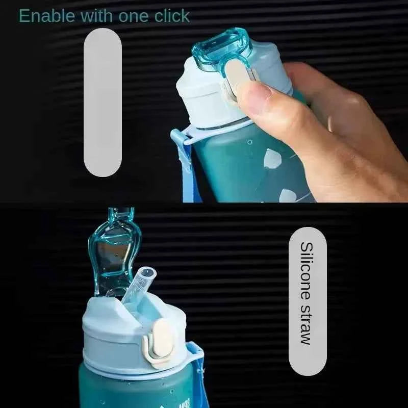 KPop Demon Hunters Gradient Water Bottles 750ml Letter A-Z Girl Straw Drinking Cups Portable High-capacity Outdoor Drink Bottle