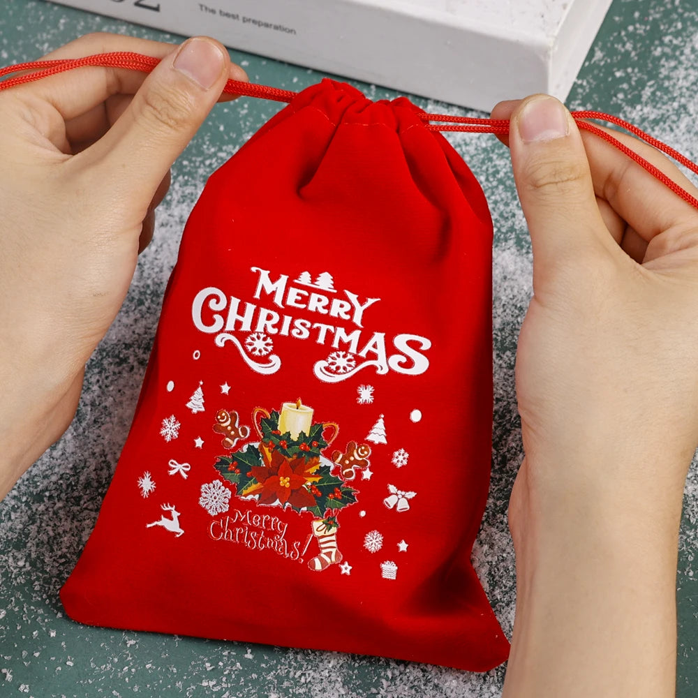 10/1pcs Merry Christmas Velvet Bags Candy Snack Drawstring Pouch Wrapping Bag Xmas Gifts Bracelet Jewelry Packaging Storage Bags - YourGiftIdeasUK