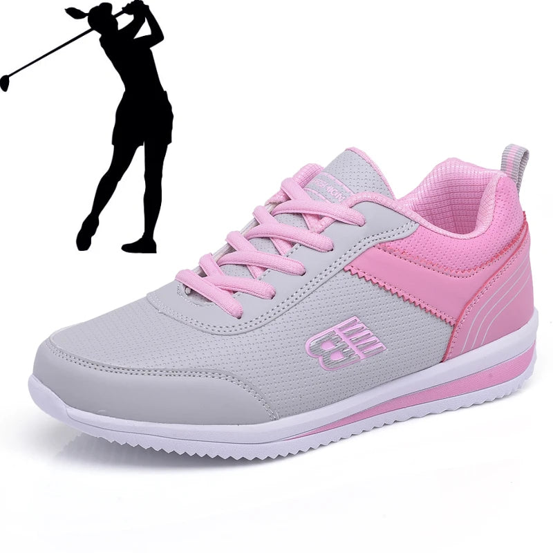 Women's Comfortable Golf Shoes, White Gray Girls' Outdoor Running Shoes, Women's Classic Casual Walking Shoes