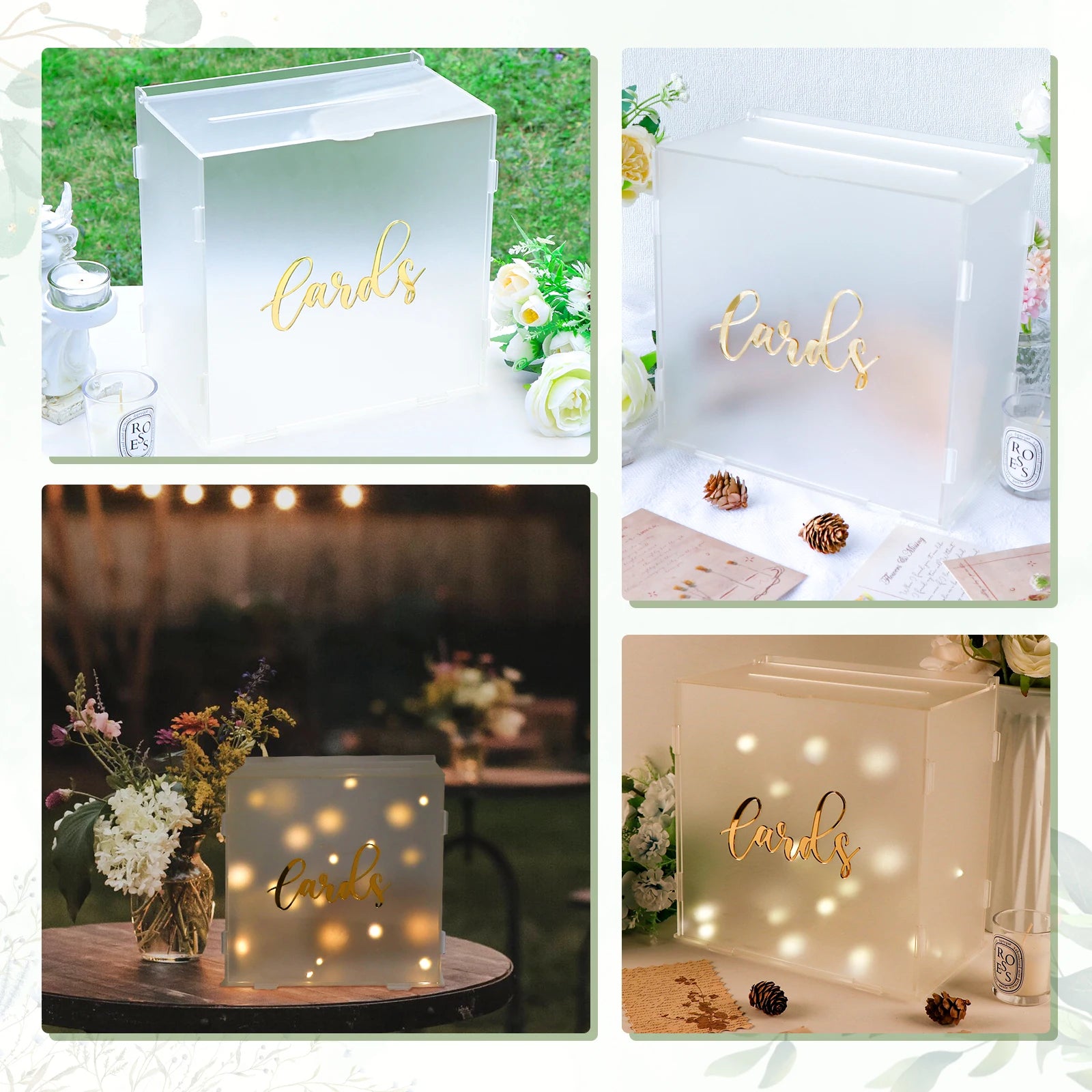 PartyWorld Acrylic Wedding Card Box Frosted Gift Box with String Light Urn Box for Wedding Reception