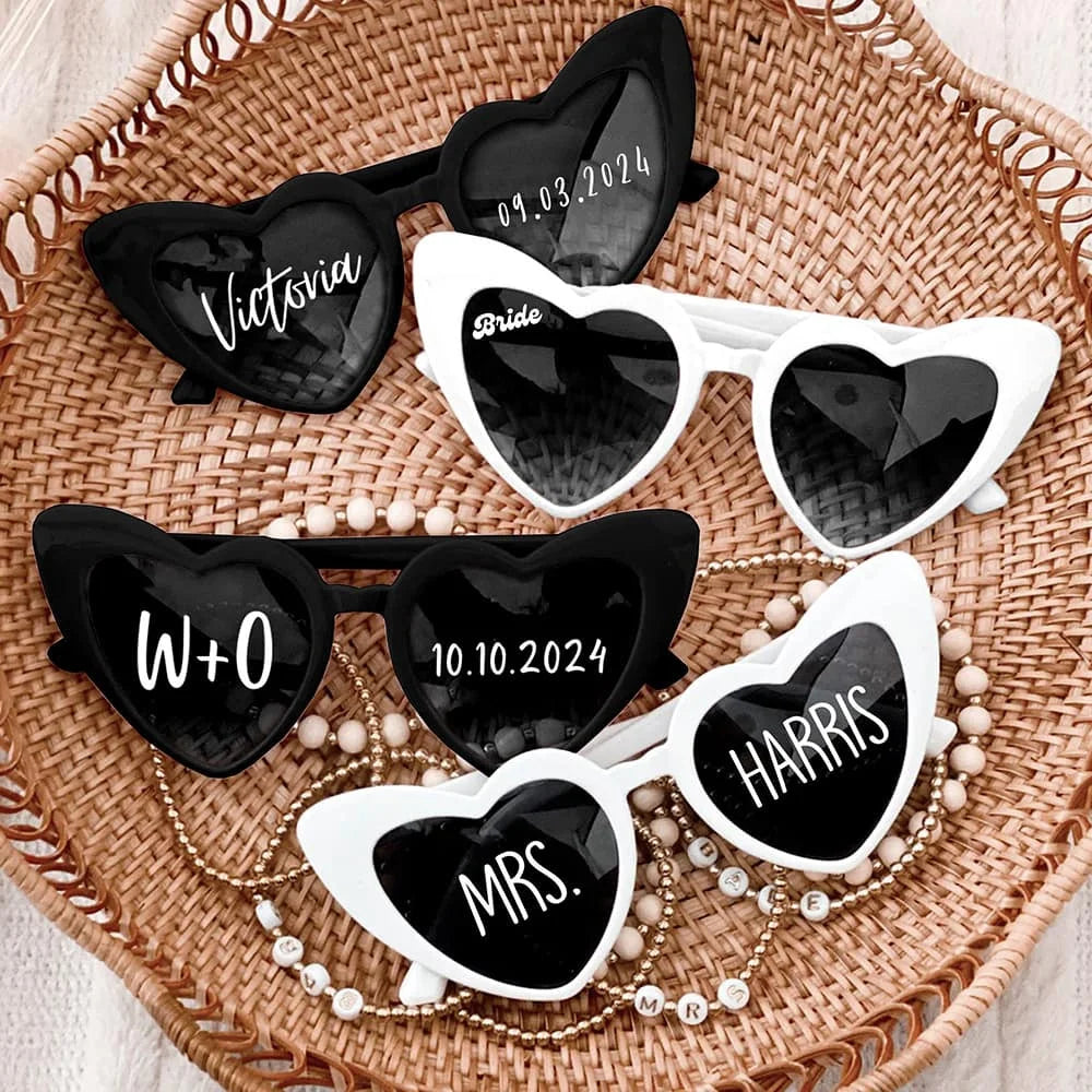 Personalized Heart Shaped Sunglasses Bridal Shower Party Favors Photo Props Customized Team Bride Heart Sunglasses Bride Tribe