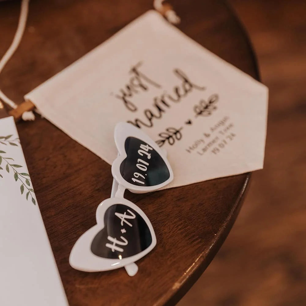 Personalized Heart Shaped Sunglasses Bridal Shower Party Favors Photo Props Customized Team Bride Heart Sunglasses Bride Tribe