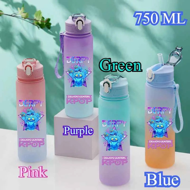 750ML KPop Demon Hunters Gradient Color Water Cup HUNTR/X Rumi Mira Zoey Jinu Drinking Bottle Saja Boys Tiger Kid Birthday Gift