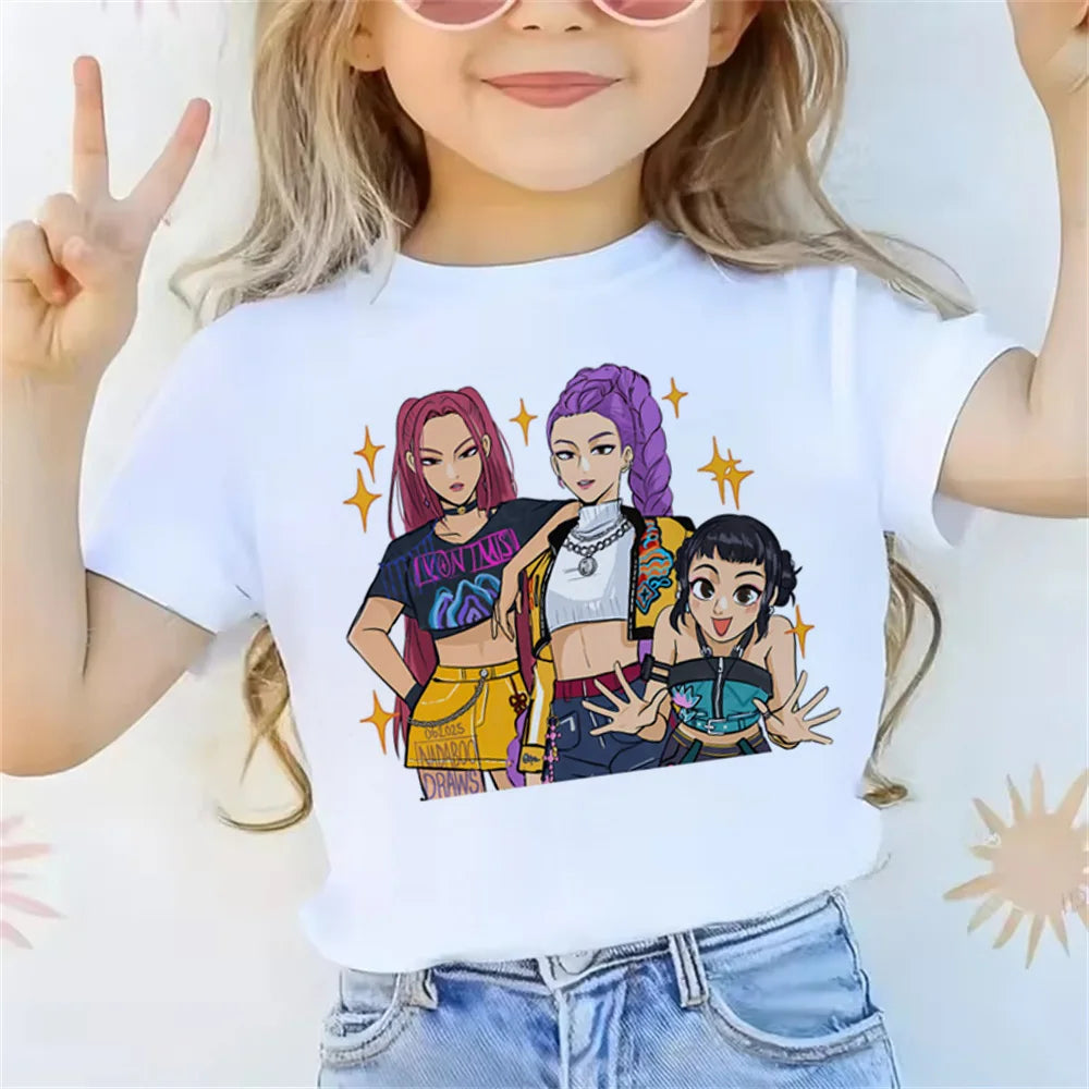 2025 Movie KPop Demon Hunters T-shirt Summer Short Sleeve Tee for Casual Loose Girl Boy Graphic Printed Tops