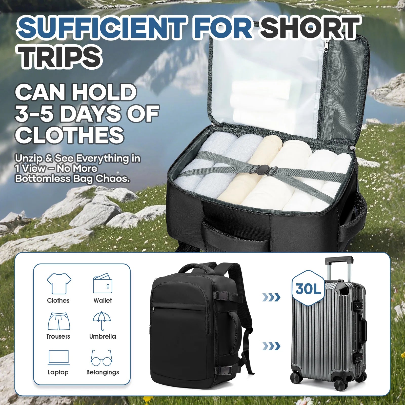 Under Seat Travel Backpack, Wizz 40x30x20 Airplane Travel Backpack Convenient Outdoor Men Laptop Backpack Outdoor Carry-On Bag
