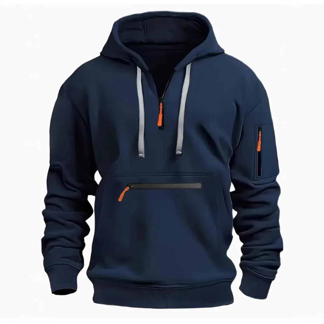 Men's autumn and winter pocket zipper hoodie fashion casual everyday with outdoor sports warm drawstring long-sleeved Tops - Your Gift Ideas