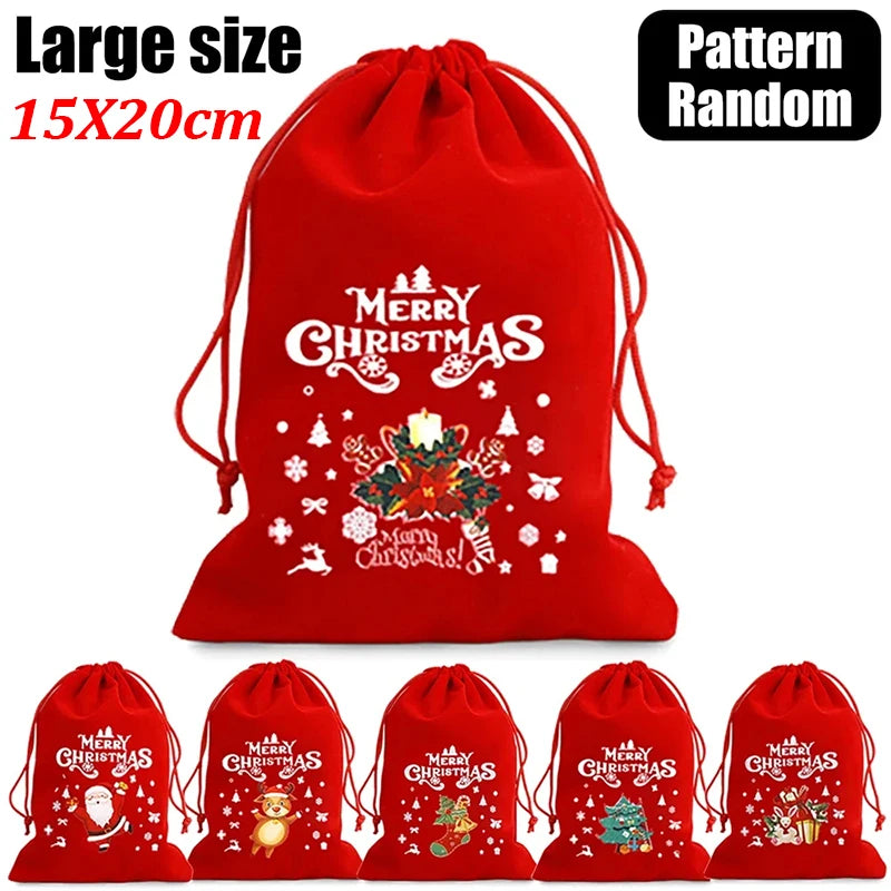 10/1pcs Merry Christmas Velvet Bags Candy Snack Drawstring Pouch Wrapping Bag Xmas Gifts Bracelet Jewelry Packaging Storage Bags - YourGiftIdeasUK