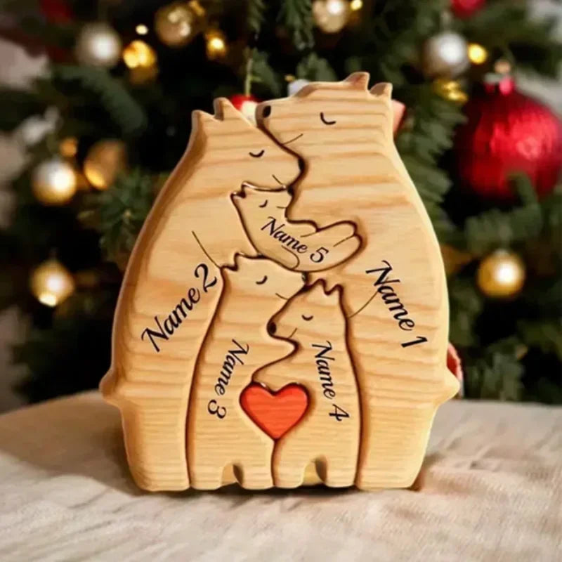 Art Wooden Bear Family Puzzle Personalized Name Custom Home Decor Christmas Heartwarming Gift for Parents