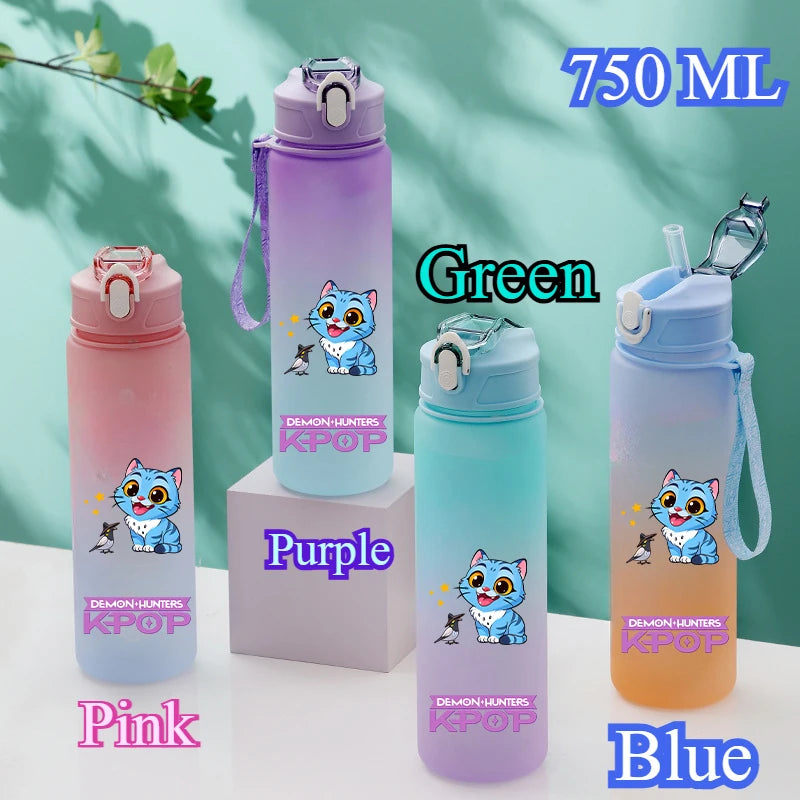 750ML KPop Demon Hunters Gradient Color Water Cup HUNTR/X Rumi Mira Zoey Jinu Drinking Bottle Saja Boys Tiger Kid Birthday Gift - YourGiftIdeasUK