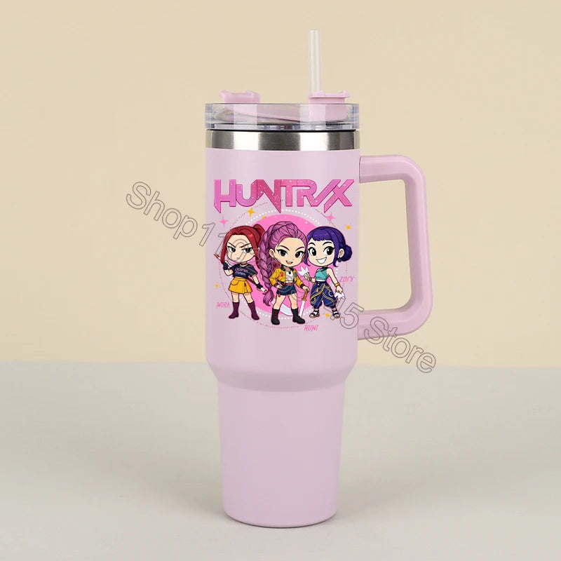 New K Pop Demon Hunters Water Bottles Kawaii Cartoon Water Bottle Girls Large Capacity with Handles Water Cup Birthday Gifts - YourGiftIdeasUK