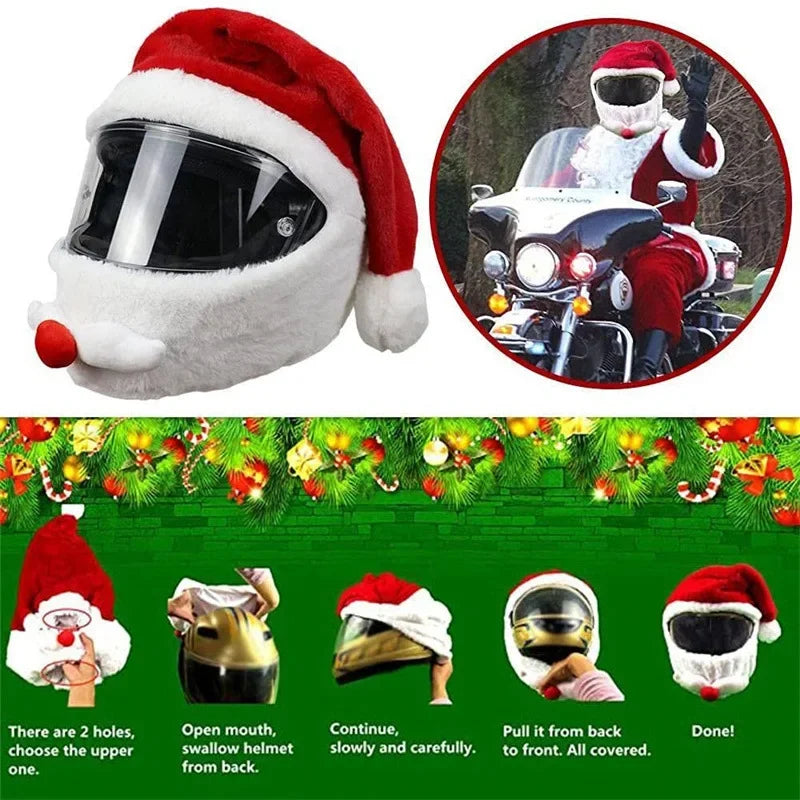 Santa Cycling Helmet Christmas Motorcycle Helmet Cover Full Face Safe Hat Santa Claus Racing Cap Merry Christmas Decoration Gift