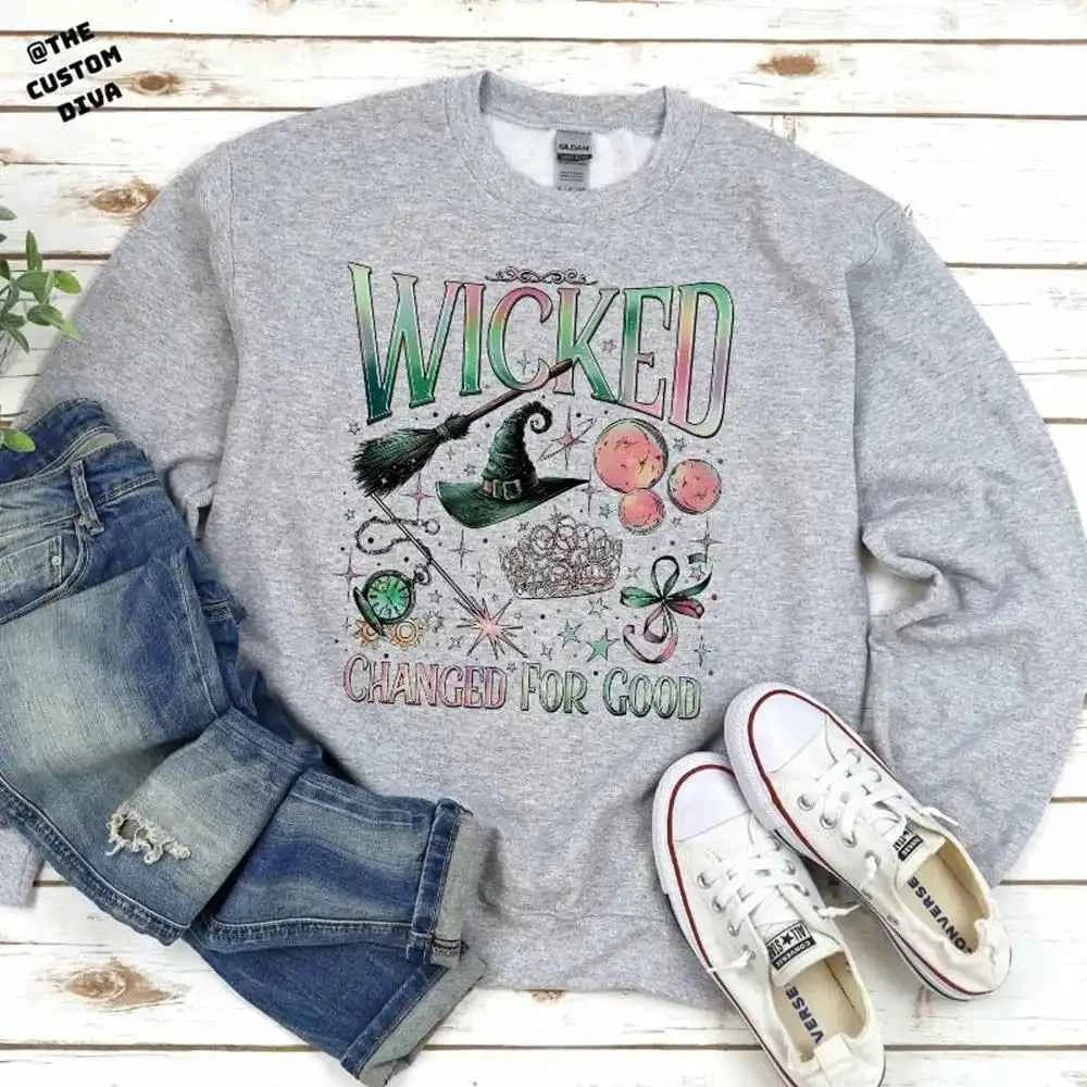 Wicked Changed for Good Sweatshirt Book Lover Gift Defy Gravity Sweatshirt Women Basic Tops Loose Vintage Fleece Sweatshirts