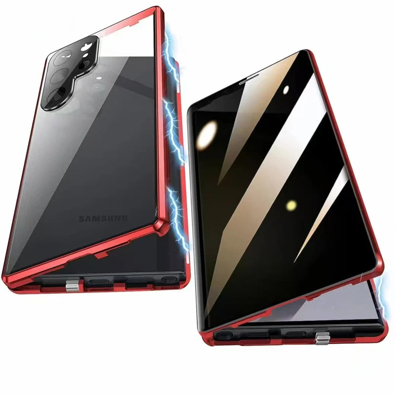 Anti Peeping Metal Phone Case For Samsung Galaxy S25 S24 S23 S22 Ultra Plus 360 Degree Privacy Protection Magnetic Phone Cover