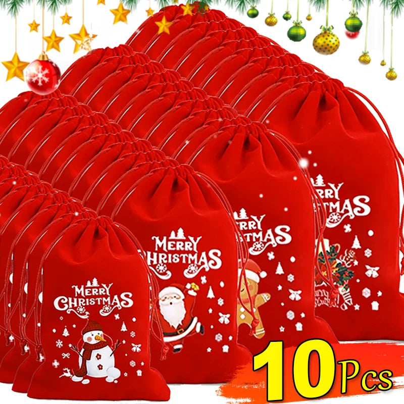 10/1pcs Merry Christmas Velvet Bags Candy Snack Drawstring Pouch Wrapping Bag Xmas Gifts Bracelet Jewelry Packaging Storage Bags - YourGiftIdeasUK