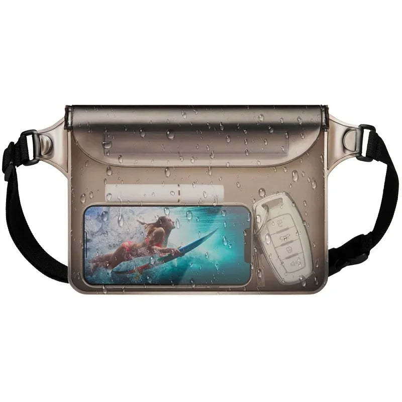 PVC Waterproof Mobile Phone Bag Valuables Belt Bag For Beach Swimming Snorkeling with Adjustable Waist Strap Dry Bag