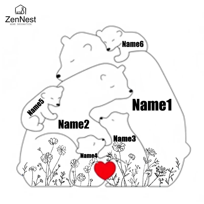 Artistic Wooden Puzzles, Little Bear Family Personalized Name Puzzles, Christmas Gifts, Home Tabletop Decorations