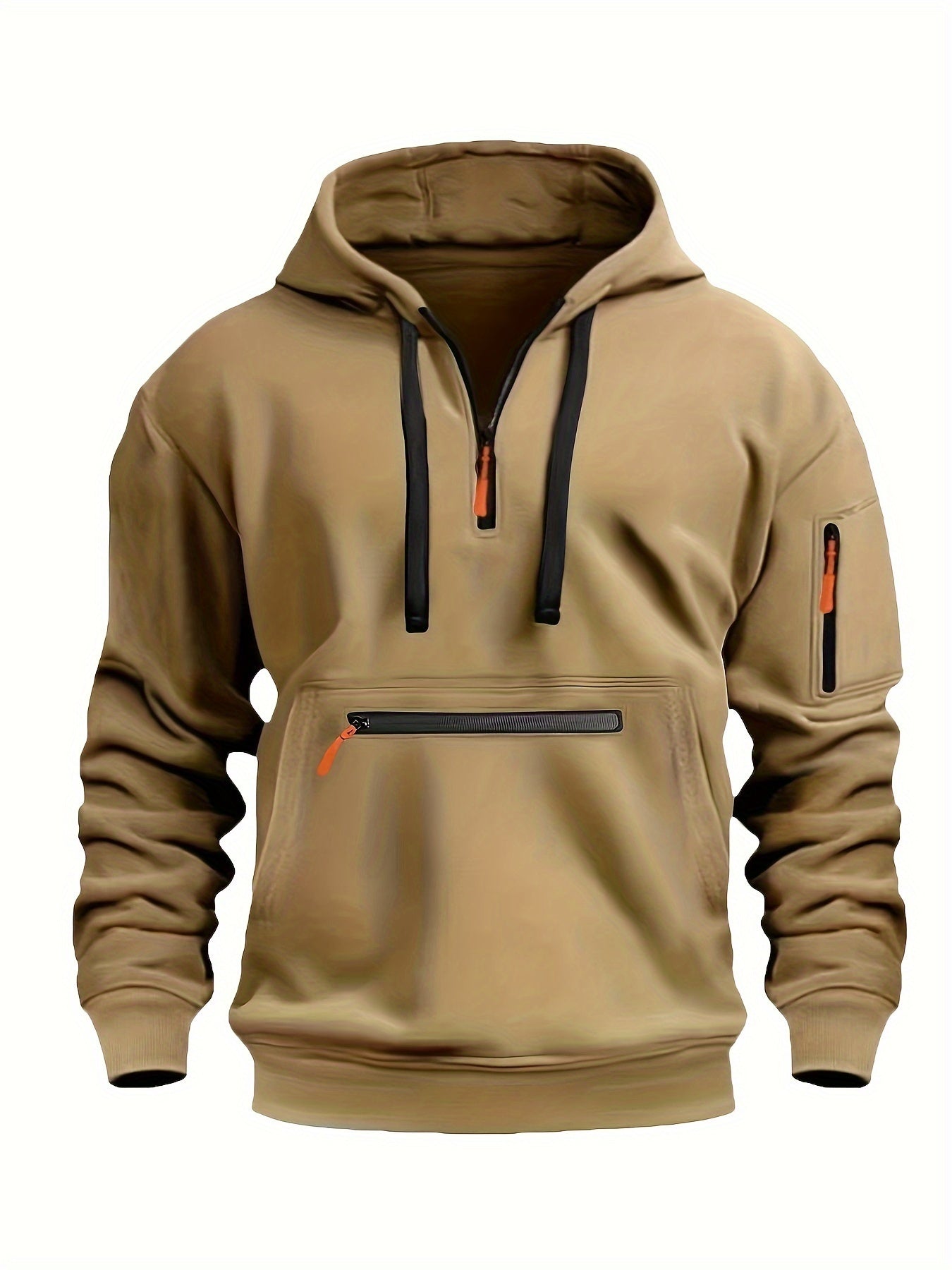 Men's Cozy Solid Color Long Sleeve Hooded Sweatshirt - Soft Casual Wear for Fall/Winter - Kangaroo Pocket, Half-Zip Design, Daily Wear Essential